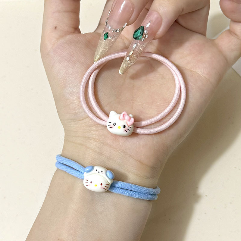 卡通可爱蓝粉猫咪发绳简约少女扎头橡皮筋发圈百搭森系发饰头绳|undefined