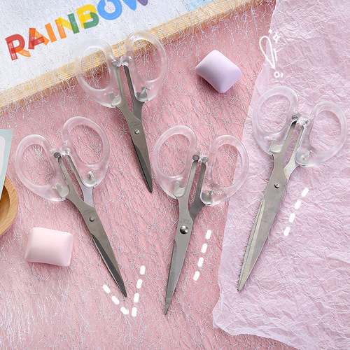 Girly Heart Ins Style Simple Transparent Small Scissors Student Handmade Art Stainless Steel Stationery Scissors Office Scissors