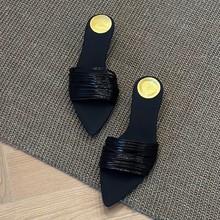 羊皮版~小众高级感尖头一字拖鞋女外穿2025夏季气质细跟高跟凉拖