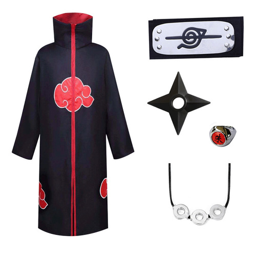 Cross-border Japanese anime ninja cloak cos cloak kimono Akatsuki organization headband kunai ring suit red cloud robe