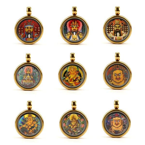 Xizang 1.5cm Stainless Steel Mini Small Thangka Five Ye Huang Caishen Five Road Caishen Thangka Gawu Box Pendant