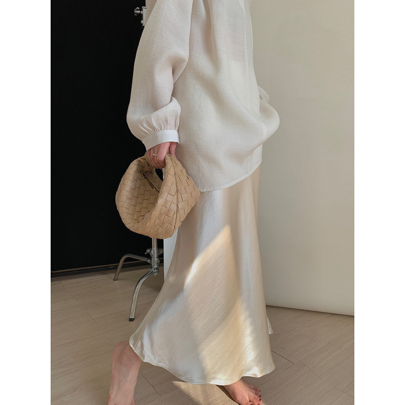 Acetic Acid Satin High-grade Skirt Women's Summer Elegant High Waist Dape Slimming Fishtail Skirt French Midi Skirt