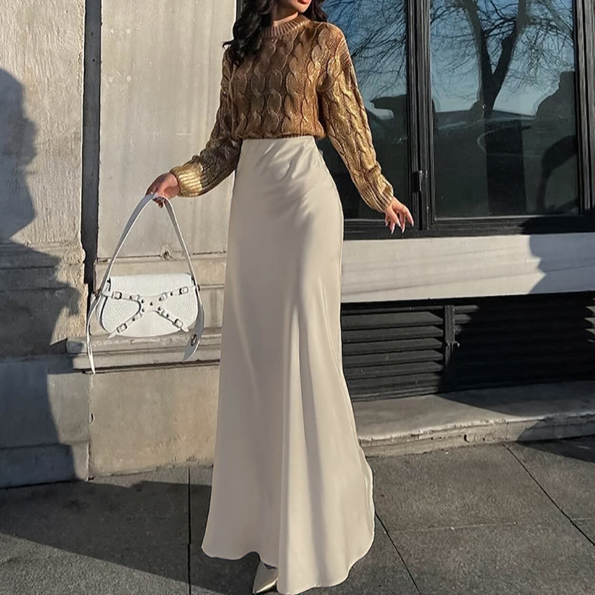 Women's Clothing 2024 acetate satin skirt female autumn new style drape slim A line long skirt high end women's clothing_voghion.com