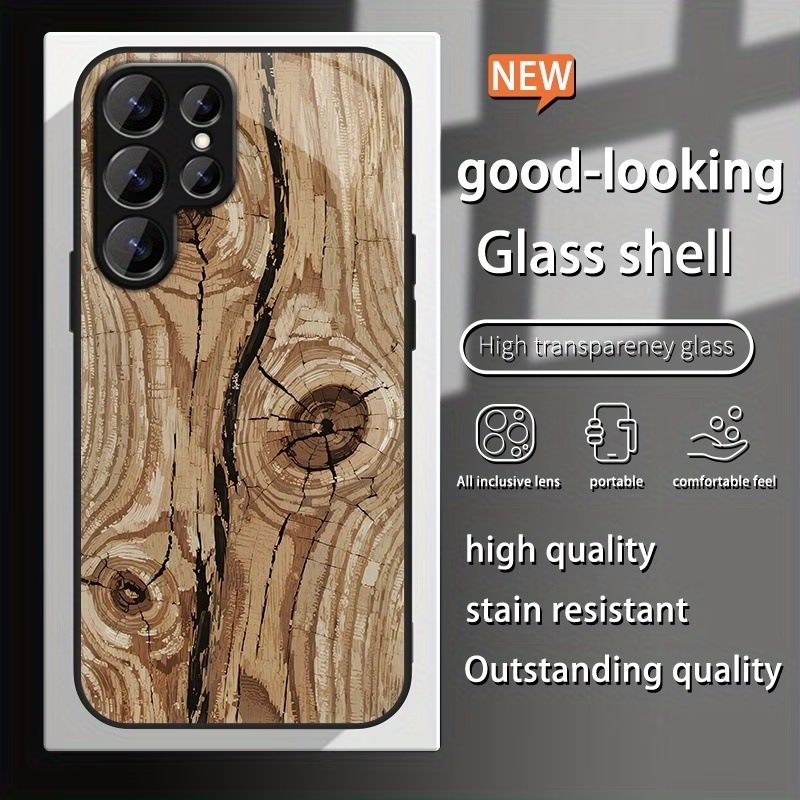 Natural wood grain cracked wood pattern phone case suitable for Samsung S22/23 Ultra, simple and high-end glass case Natural wood grain cracked wood pattern phone case suitable for Samsung S22/23 Ultra, simple and high-end glass case