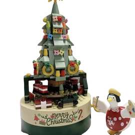 跨境圣诞八音积木音乐盒儿童拼装小颗粒玩具佳奇圣诞节摆件礼物