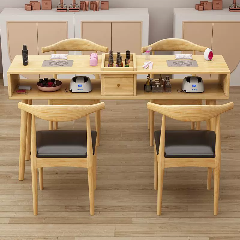 实木美甲桌带吸尘器网红美甲桌椅套装美甲店桌子美甲台长方形