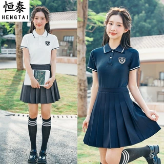 幼儿园老师园服夏工作服短袖T恤百褶裙Polo衫上衣学院风幼教工装