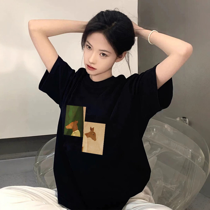 Black pure cotton round-neck short-sleeve t-shirt for women, summer 2026 new popular high-end stylish top Black pure cotton round-neck short-sleeve t-shirt for women, summer 2026 new popular high-end stylish top