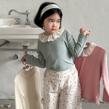 童打底衫2024春季新品韩系女童娃娃领荷叶花边打底衫儿童长袖T恤