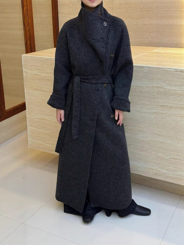 初雪降临 高级感阔版女秋冬25新高级感双面羊毛大衣加长款毛呢|undefined