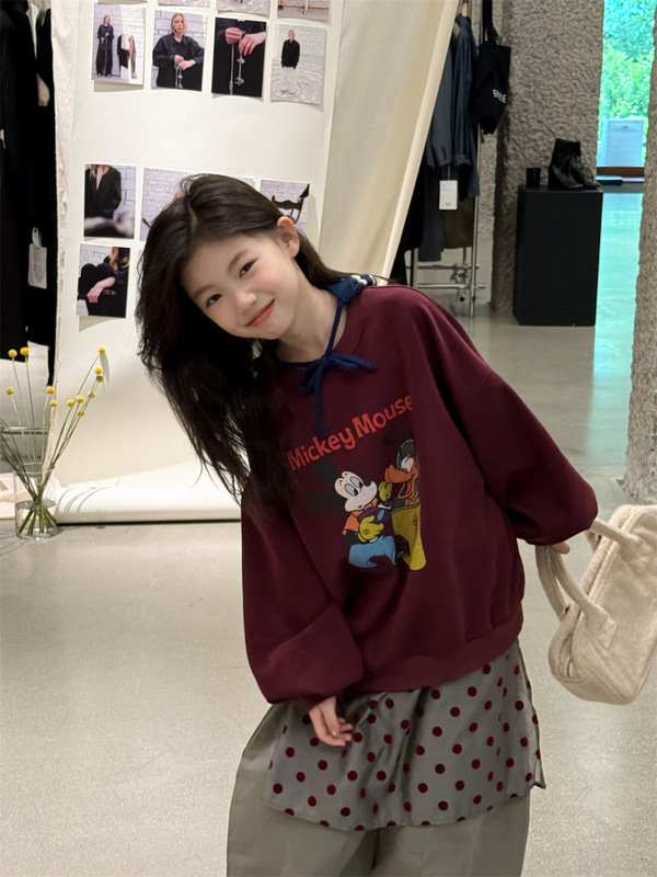 花与寻童装女童卫衣2025秋季新款韩版卡通米奇卫衣中大童上衣潮童|undefined