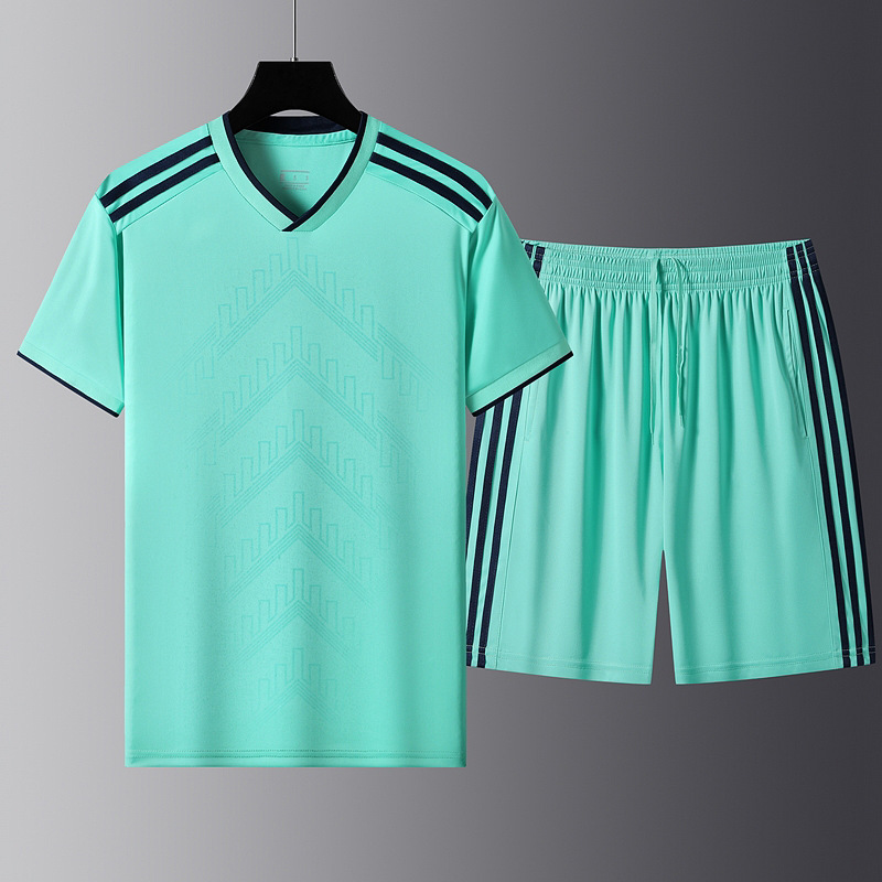 Traje deportivo de mangas cortas de verano grande hombre ropa deportiva casual tres barras ropa de correr rápida secado ropa de entrenamiento de camiseta de cuello V