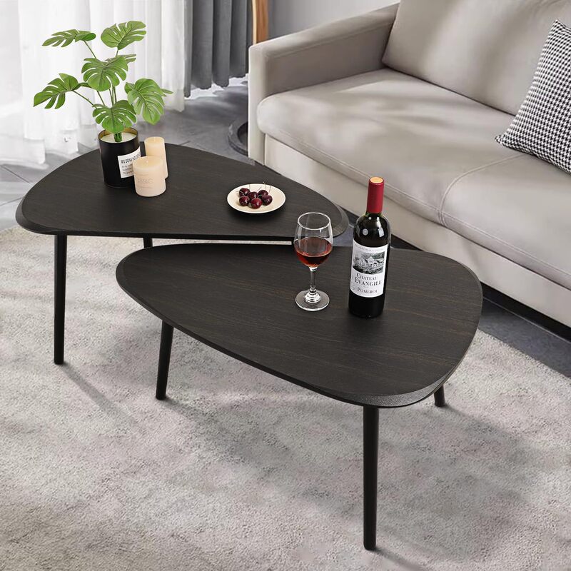 Brown Nesting Coffee Table 2 Piece Modern Farmhouse Small End Table Set for Bedroom Apartment Modern Industrial