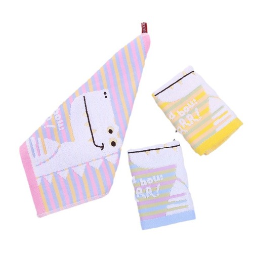 100% cotton jacquard card dinosaur through kindergarten children's square towel pure cotton baby infant small square towel wholesale 