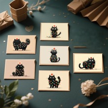 跨境毛绒可爱黑猫贺卡圣诞贺卡生日贺卡礼品卡外贸可折叠贺卡