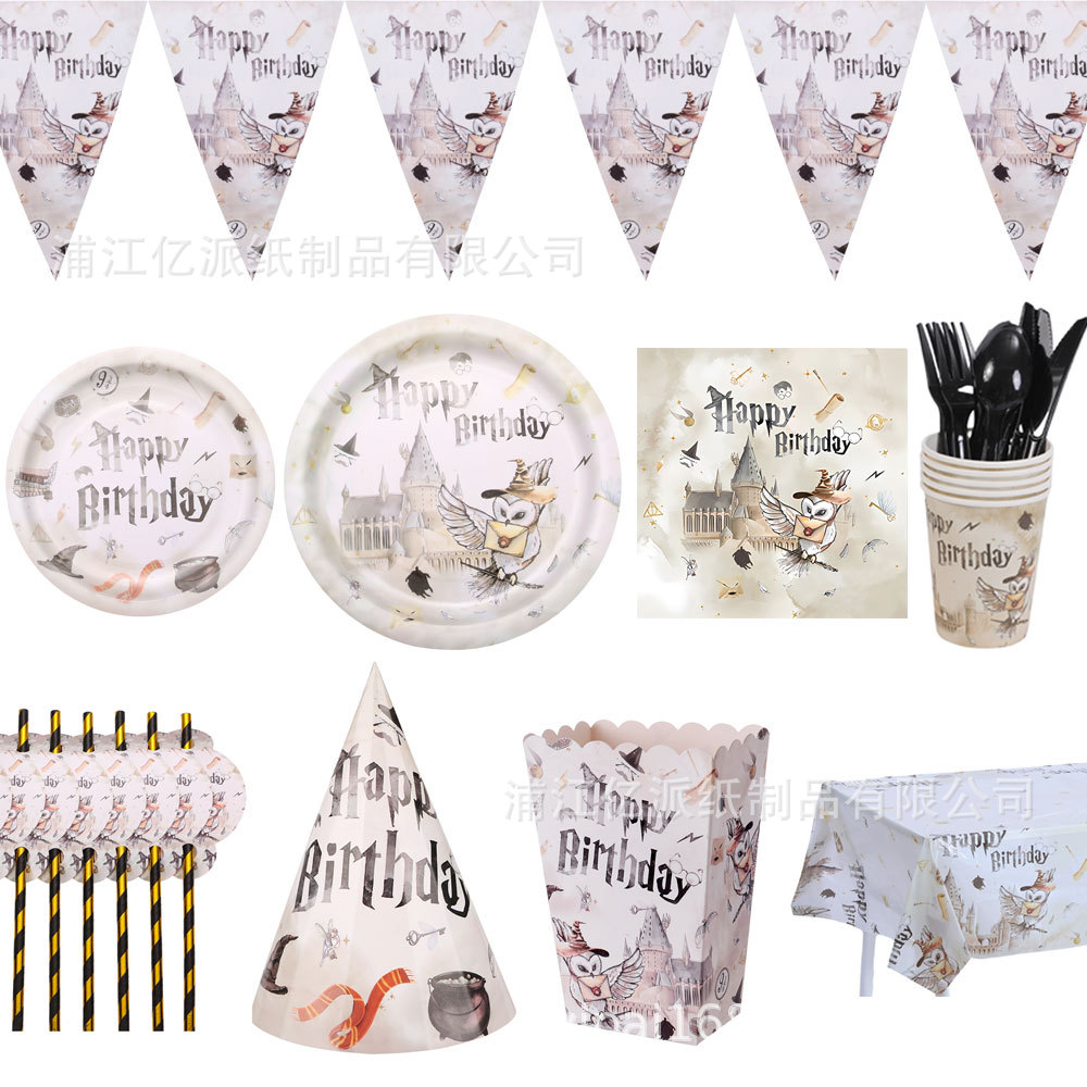 Festival Halloween Harry Potter Set Magic Children's Birthday Party Atmósfera Decoración Mantel vajilla desechable