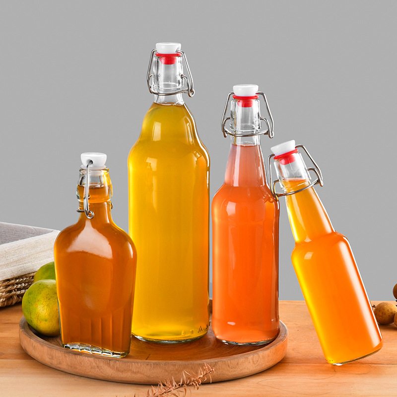 批发乐扣玻璃瓶透明密封圆形方形卡扣瓶果汁酵素酒瓶自酿果酒白酒