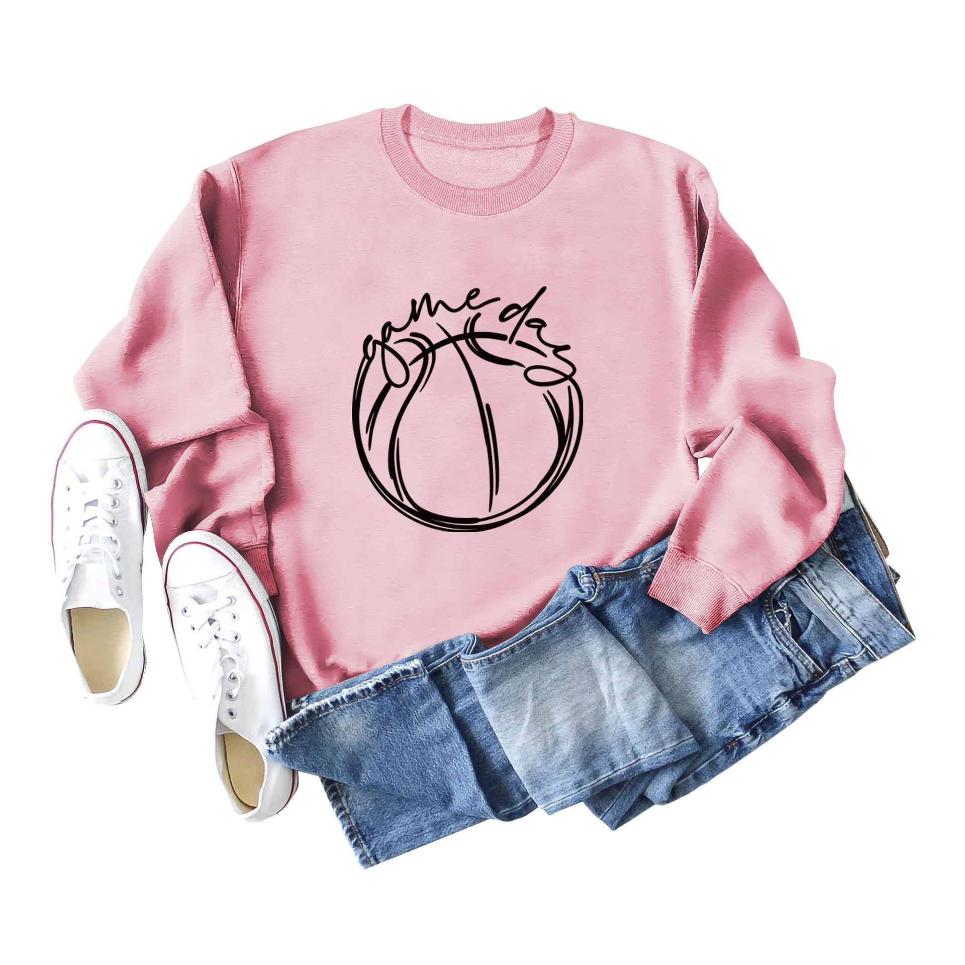 Amazon eBay transfronterizo Comercio exterior casual Camisa de manga larga juego día Moda mujer simple cuello redondo suéter en stock