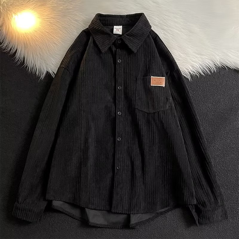 Camisa de todo fósforo estilo Harajuku otoño e invierno retro camisa de manga larga para hombre bf marca de moda casual suelta simple y hermosa chaqueta