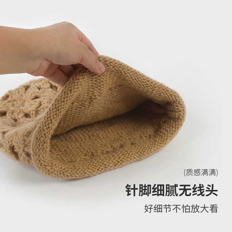 秋冬百搭保暖手工钩花帽子女柔软花朵套头帽双层针织毛线帽包头帽|undefined