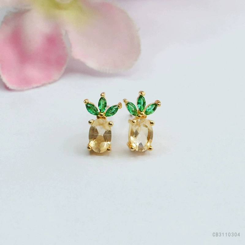 [Персонаж] Natural Citrine Pineapple Earrings S925 Silver Needle Colorful Earrings Jewelry Wholesale Shipping S3110304
