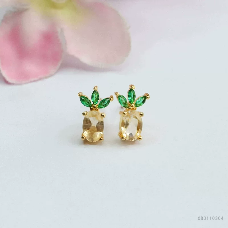 [Персонаж] Natural Citrine Pineapple Earrings S925 Silver Needle Colorful Earrings Jewelry Wholesale Shipping S3110304