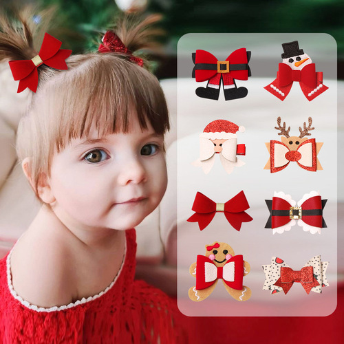  New Children's Christmas Hairpins Christmas Bow Hairpins Red Santa Claus Snowman Elk Hairpins