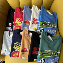 日单外贸2024秋冬新款卡通动漫汽车麦昆系列童装纯色套头休闲卫衣