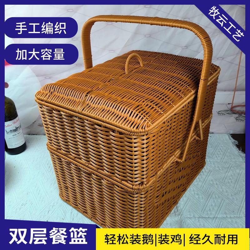 Popular hand-woven basket bye-bye basket festive housewarming gift basket with hand basket dedicated to worship God multi-layer rice basket