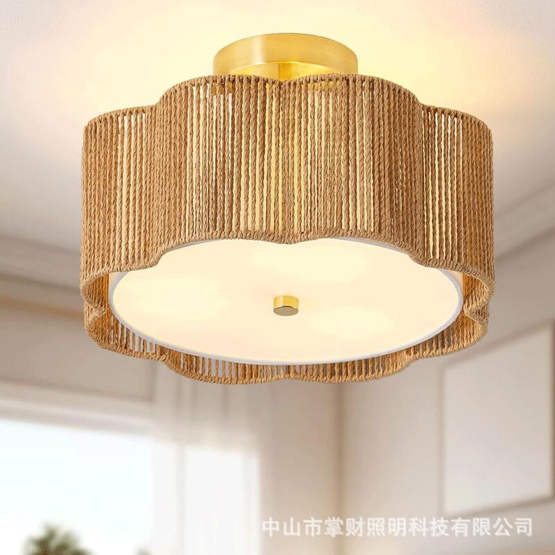 American-style Rattan Bohemian farmhouse ceiling lamp Retro Homestay Bedroom Balcony Rattan Art Hemp Rope Restaurant Simple Lamp