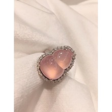 冰种紫罗兰天然翡翠戒指葫芦镶嵌18k金女款钻石A货祼石戒面蛋面