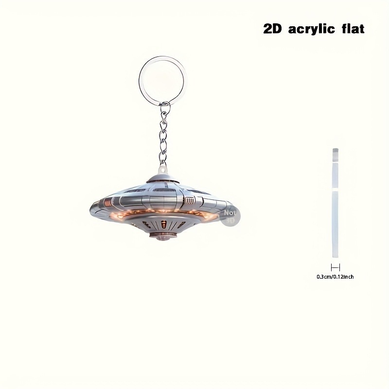 Colgante transfronterizo nuevo acrílico plano 2D nave espacial alienígena llavero colgante estándar de automóviles colgante vidrio image 4