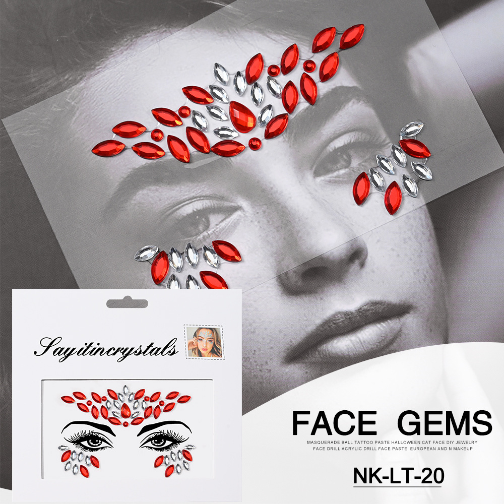 Pegatinas de tatuaje facial pegatinas de cristal pegatinas de cejas pegatinas faciales pegatinas de diamante de agua decoración acrílica estilo europeo y americano