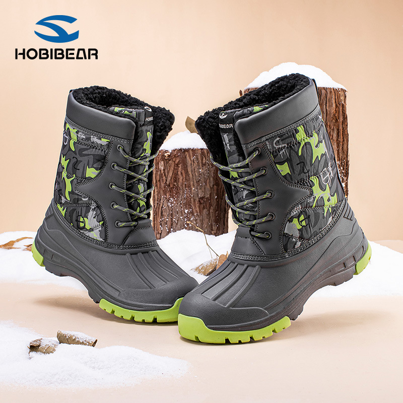 Habbear botas de nieve para niños botas de algodón forradas de lana botas de algodón de media pantorrilla botas de algodón de estilo de comercio exterior cálido entrega de una sola pieza