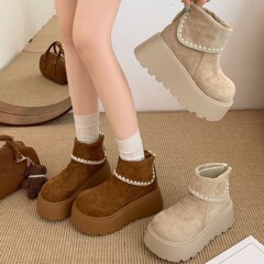复古高级感小个子厚底增高马丁靴女款2025新款秋季显瘦白色短靴子