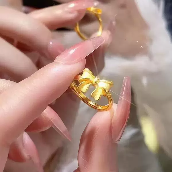 Mingjie's 2025 Hot Style Fugitive Princess Bow Ring Women's Fashionable Elegant High-End Open Index Finger Ring