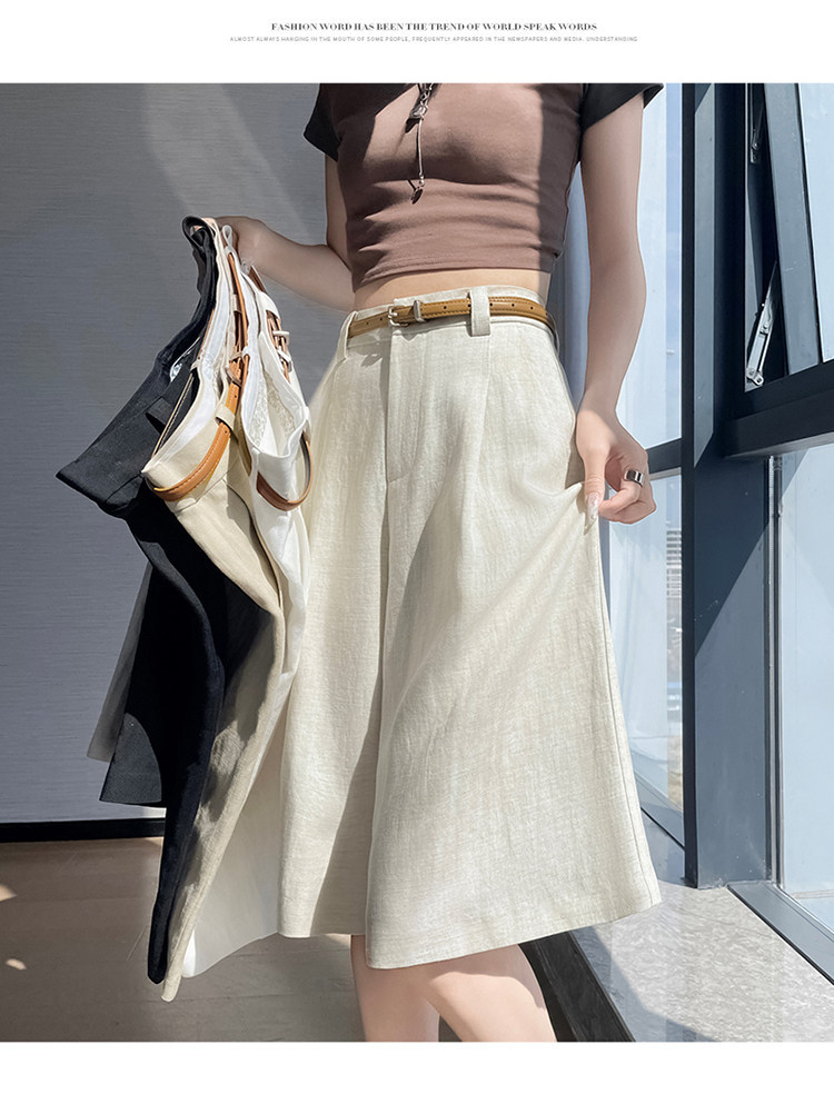 Quần culottes nữ ống rộng eo cao chất liệu lụa lanh mỏng nhẹ — Màu kaki 5 điểm chi tiết 43