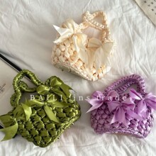 韩国代购手工编织蝴蝶结手提包甜美可爱造型百搭编织包小物手腕包