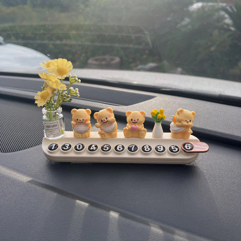 Cute oso automóvil estacionamiento temporal placa de número de coche móvil tarjeta telefónica personalidad creativa adornos interiores lindos