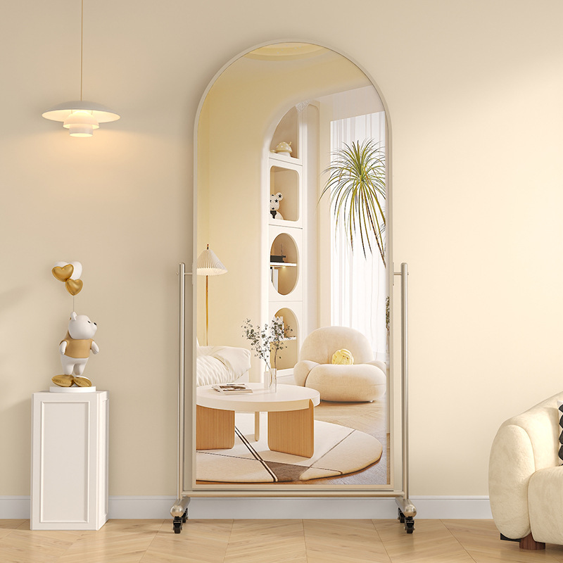 Portable influencer photo-taking and dancing mirror, high-definition full-body mirror, makes you look taller and slimmer, clothing home use, floor mirror, arched shape