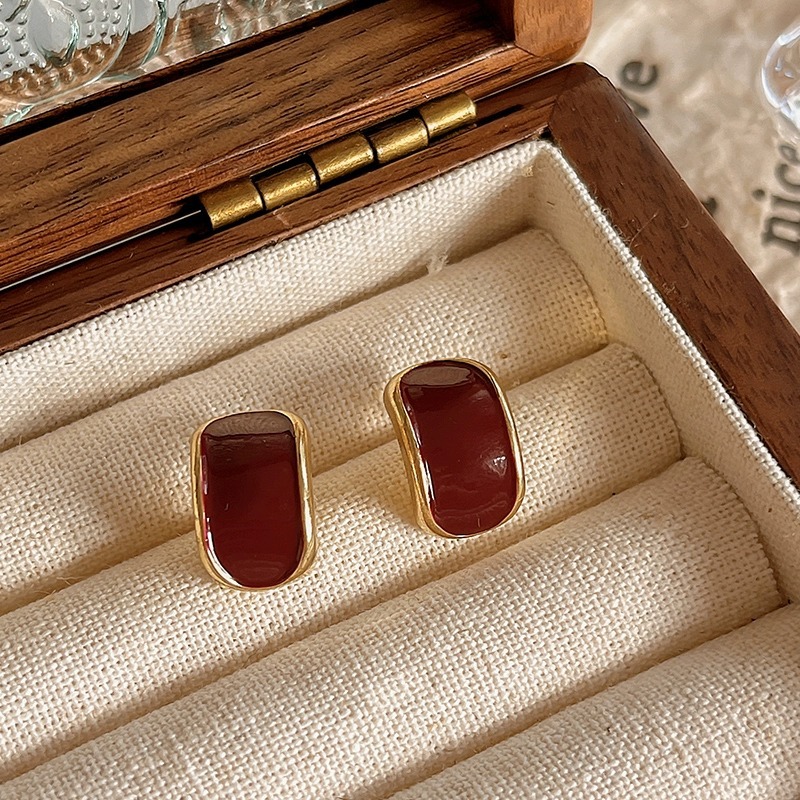 sku1_酒红色滴油耳钉-925银针