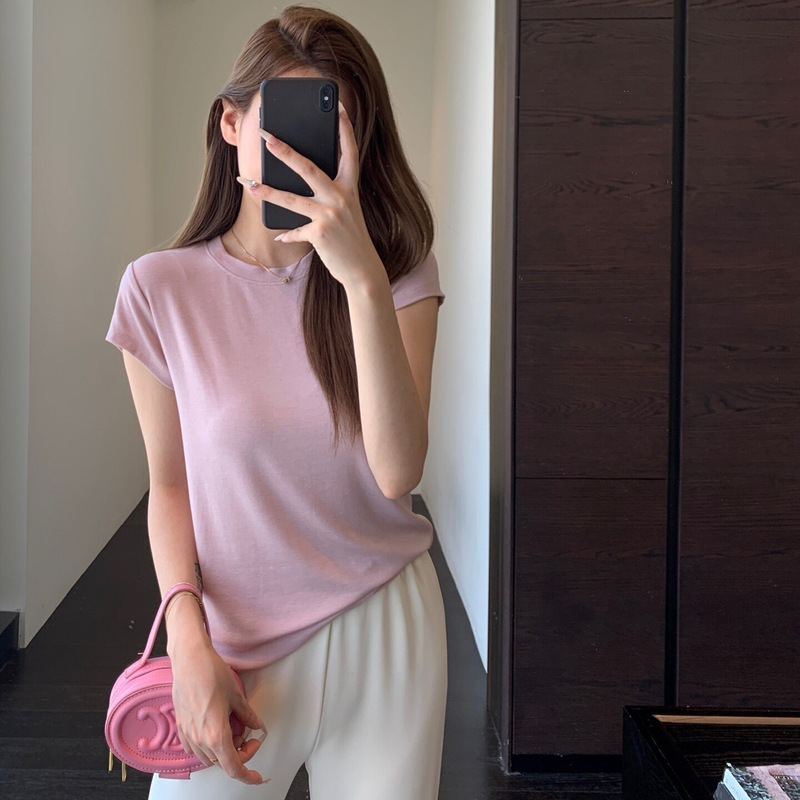 Quality Recommendation: Soft and Comfortable Pure Color Short-Sleeved T-Shirt for Women with Acetate Tencel Wool, New Spring/Summer Style