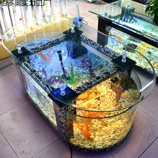 Trendy Popular Integrated Fish Tank for Living Room Home Use with Round Coffee Table on Both Ends Large Desktop Aquarium