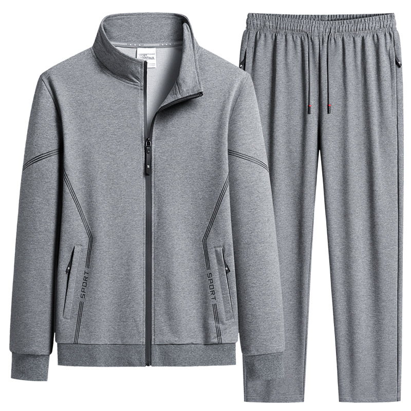 Trajes deportivos de ocio transfronterizos Cardigan de cuello de algodón de dos piezas 2026 nuevo primavera y otoño ropa de running para papá