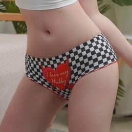 043#性感印花蕾丝低腰纯棉冰丝无痕三角裤女士生理期内裤女士