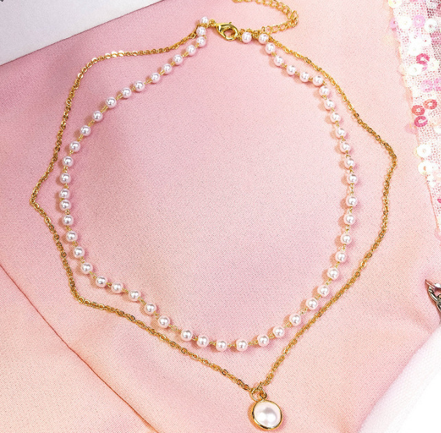 Einfache Kette Perlen Perlenanhänger Mehrschichtige Halskette display picture 5