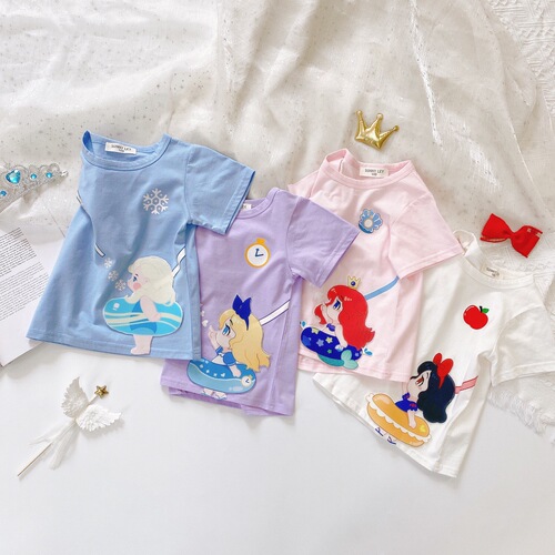 Children's Summer New Cartoon Anime 3D T-shirt for Girls Korean Style Fashion Casual Princess Top Overseas Trade