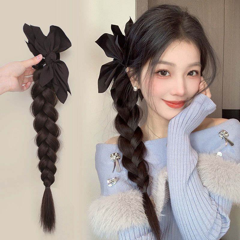 Bow Grab Clip Wig Braid Boxing Twist Long Braid Hair Braiding Artifact Korean Side Tie High Pony Tail Artificial Hair Accessories