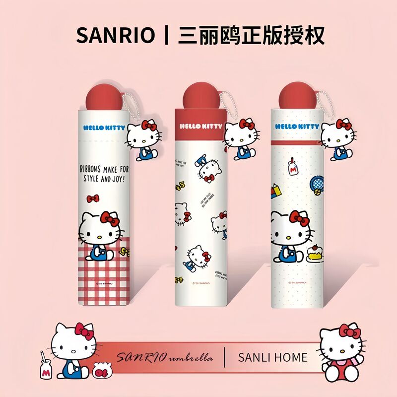 in stock Wholesale Hello Kitty Sunshade Sunscreen Portable Sun Umbrella Umbrella Sunny and Rain Dual-Use UV Black Rubber Folding