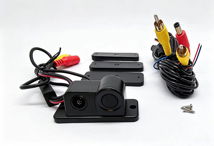 Reversing radar camera 2-in-1 or 3-in-1 with built-in speaker, LED parking system, rearview mirror, and vehicle-mounted sensor probe